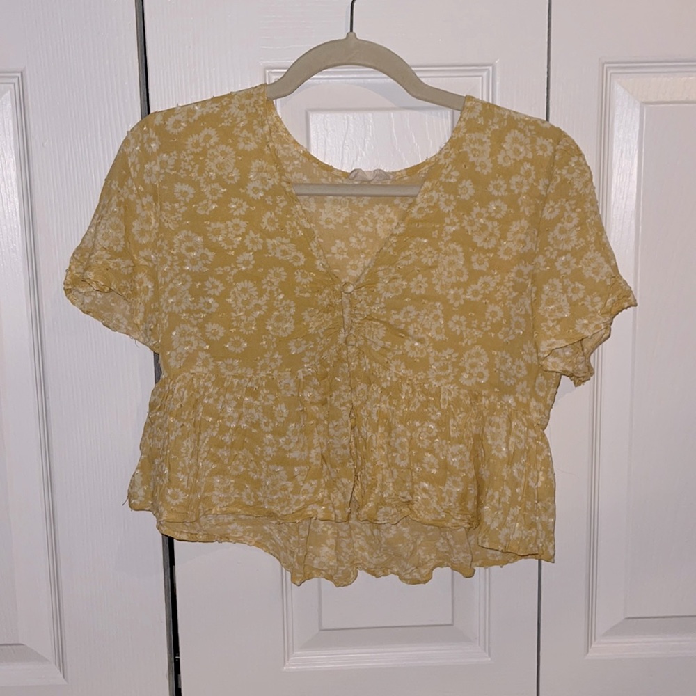 Yellow floral ruffle top